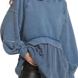 Free People Sweet Streets Hoodie Ruffle Puff Sleeves